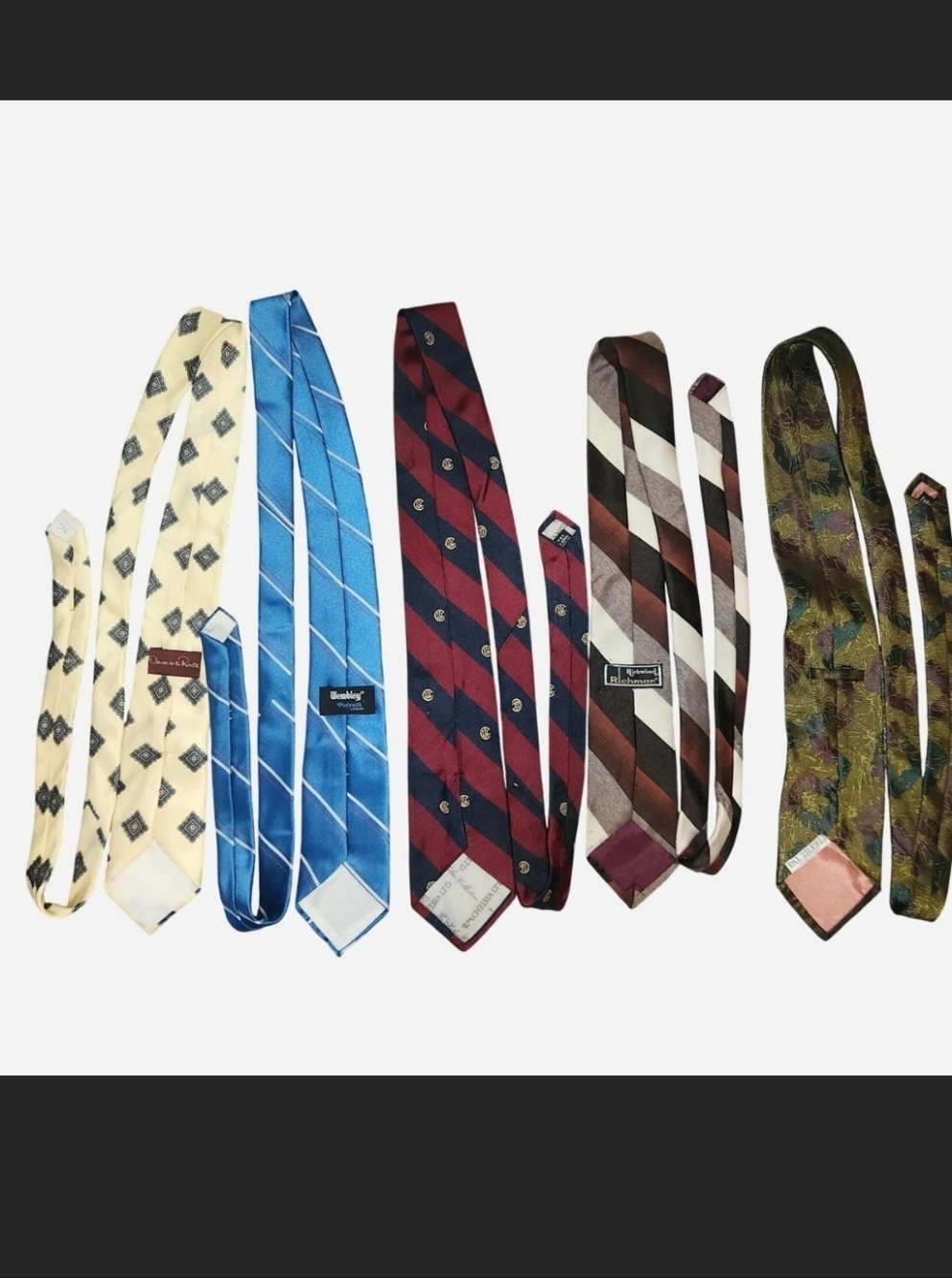 Assorted Men's Silk Ties - Blue, Burgundy, Cream, Brown, Green